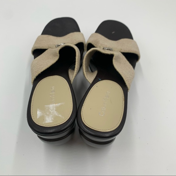 ❤️ Calvin Klein Tan "Marjory" Heel Platform Peep Toe Sandals Size 7.5M - Picture 4 of 9